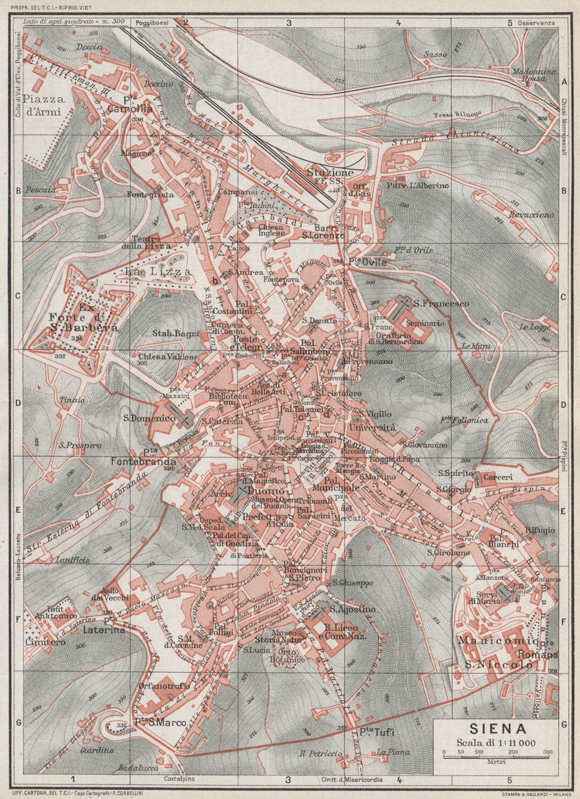 SIENA. Vintage town city map plan. Italy 1924 old antique chart